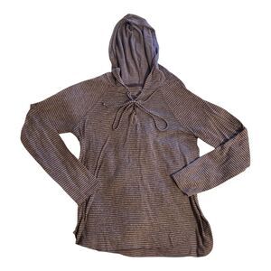 American Eagle Womens Soft & Sexy Plush Purple Striped Lace Up Hoodie Top Size L